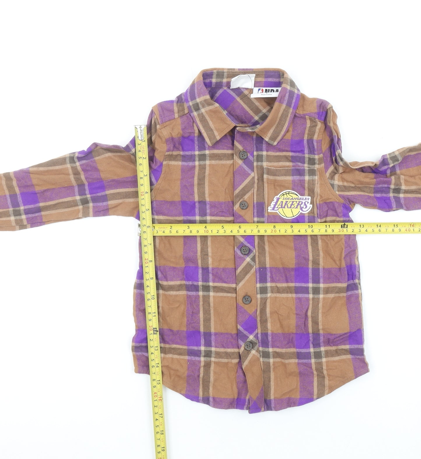Cotton On Kids Boys Brown Plaid NBA Lakers Button-Up Shirt 5 Years