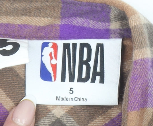 Cotton On Kids Boys Brown Plaid NBA Lakers Button-Up Shirt 5 Years