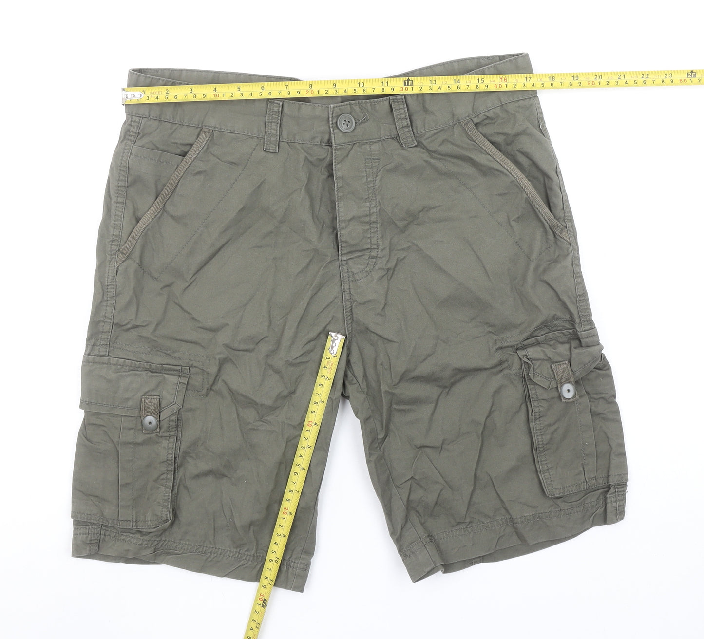 Avenue Men’s Green Cargo Shorts 34in Regular Fit Cotton