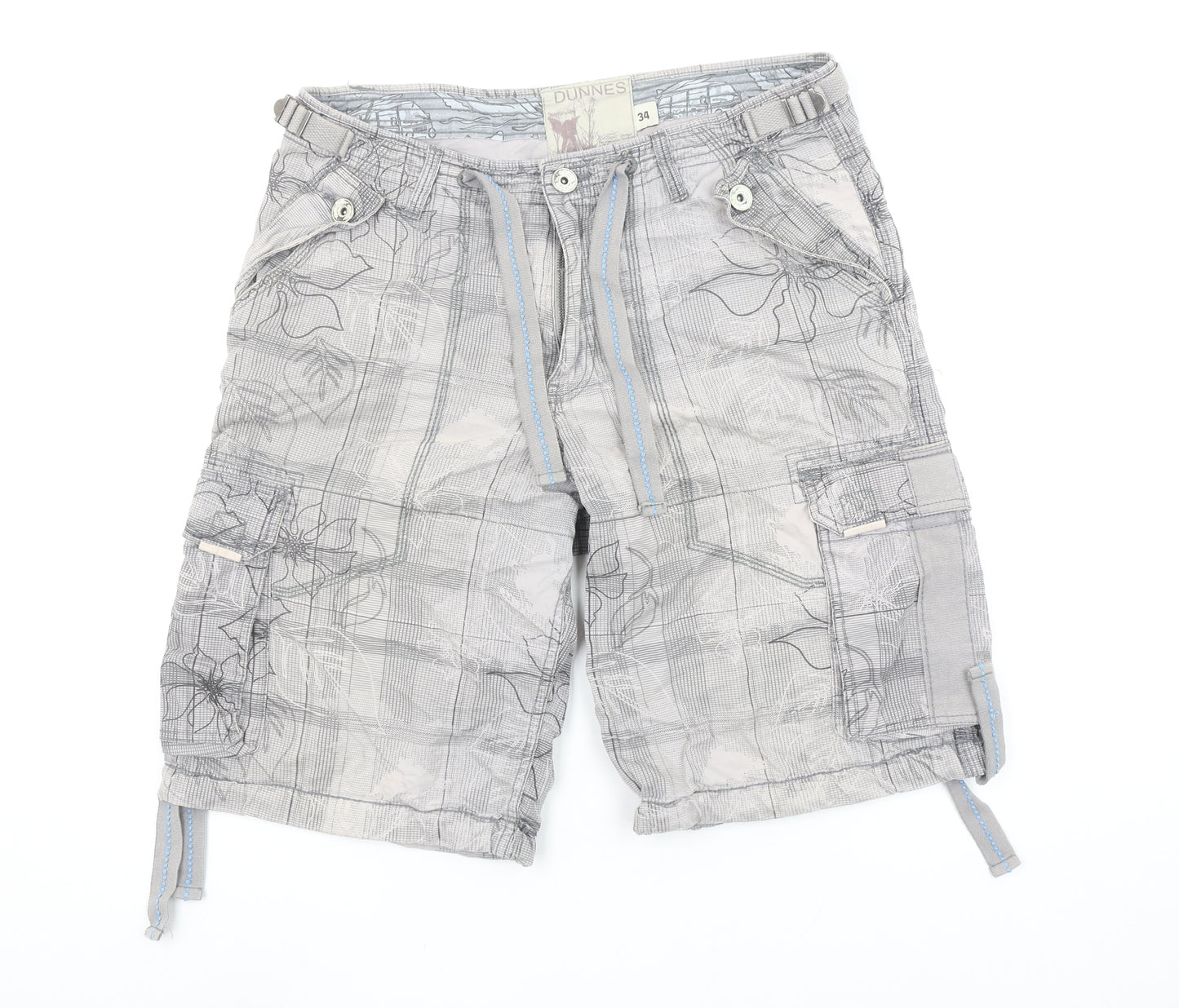 Dunnes Men's Grey Cargo Shorts Size 34 Regular Fit Cotton