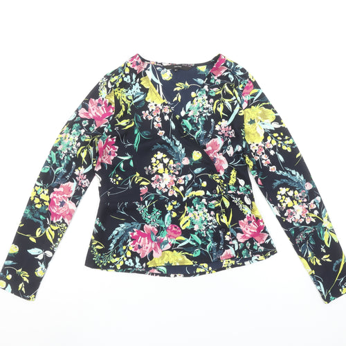 Vero Moda Womens Black Floral Wrap Blouse XS Long Sleeve Polyester