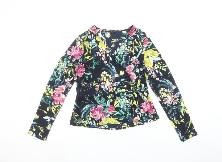 Vero Moda Womens Black Floral Wrap Blouse XS Long Sleeve Polyester