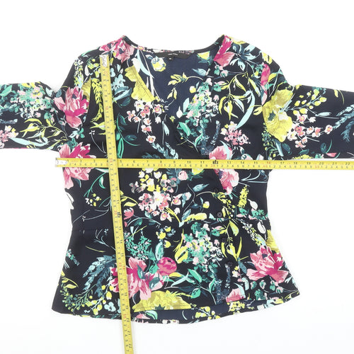 Vero Moda Womens Black Floral Wrap Blouse XS Long Sleeve Polyester