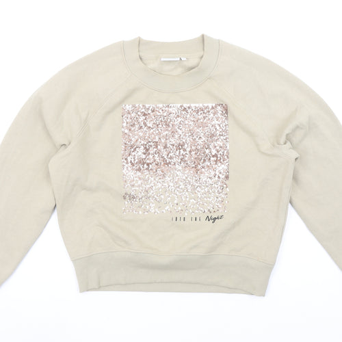 ONLY Life Beige Sequin Logo Womens Sweatshirt Size S