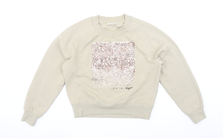 ONLY Life Beige Sequin Logo Womens Sweatshirt Size S