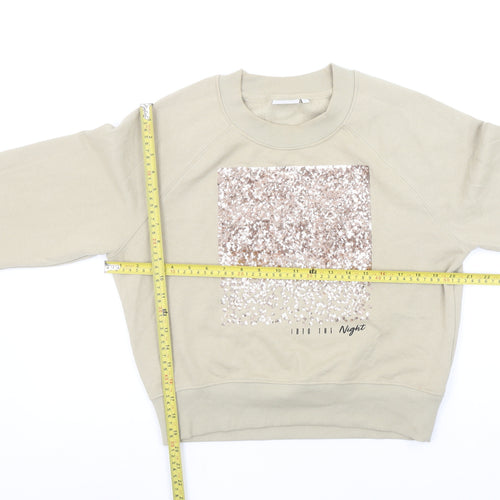 ONLY Life Beige Sequin Logo Womens Sweatshirt Size S