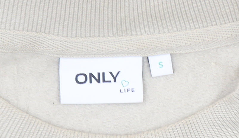 ONLY Life Beige Sequin Logo Womens Sweatshirt Size S