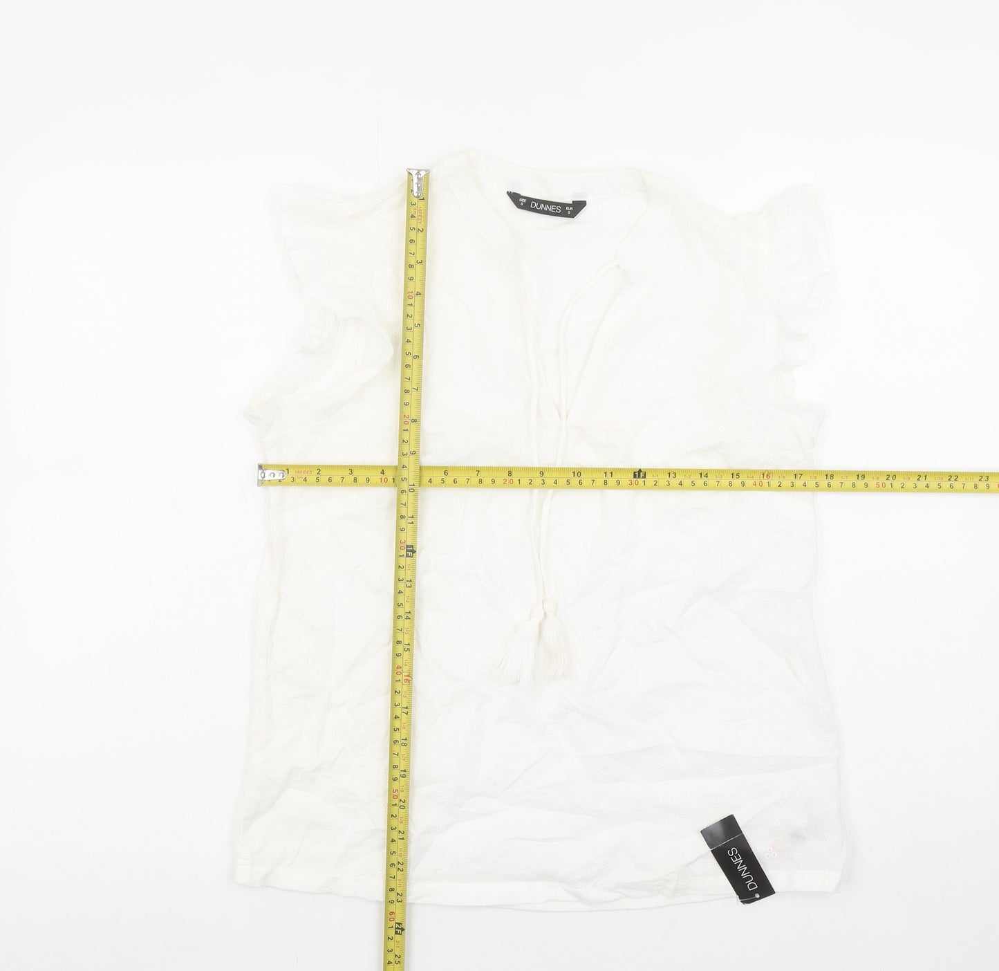 Dunnes Women’s White Cotton Tassel Tunic Blouse Size S