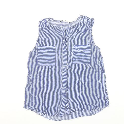Dunnes Stores Women's Blue Striped Sleeveless Viscose Blouse Size 10
