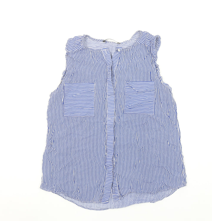 Dunnes Stores Women's Blue Striped Sleeveless Viscose Blouse Size 10