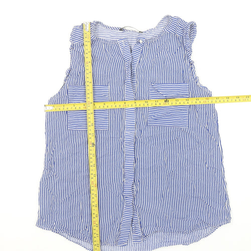 Dunnes Stores Women's Blue Striped Sleeveless Viscose Blouse Size 10