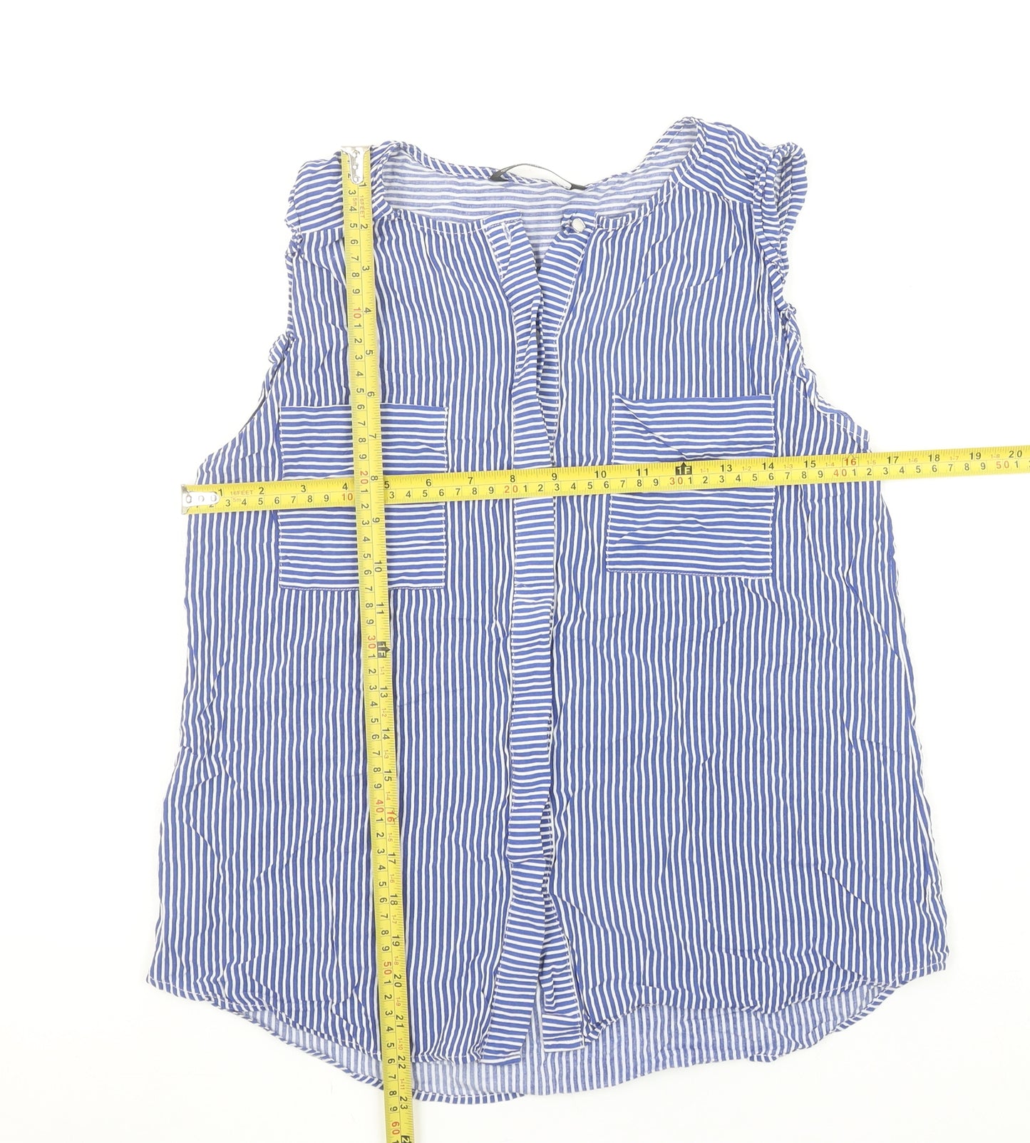 Dunnes Stores Women's Blue Striped Sleeveless Viscose Blouse Size 10