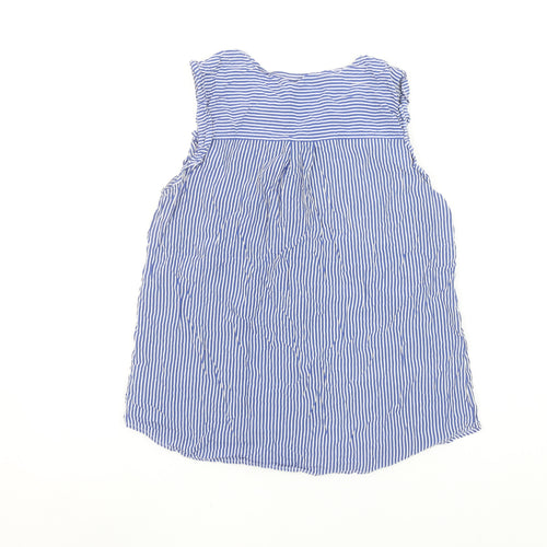 Dunnes Stores Women's Blue Striped Sleeveless Viscose Blouse Size 10
