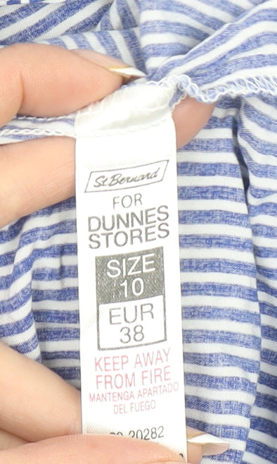 Dunnes Stores Women's Blue Striped Sleeveless Viscose Blouse Size 10