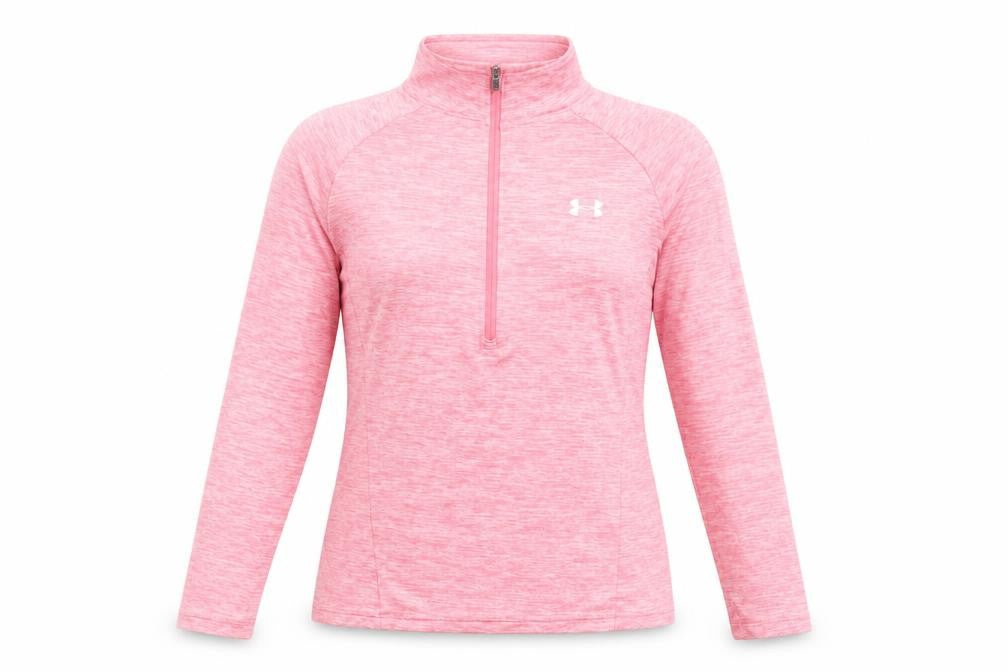 Front view of Under Armour Women's Pink XS 1/2 Zip HeatGear Pullover Sweatshirt