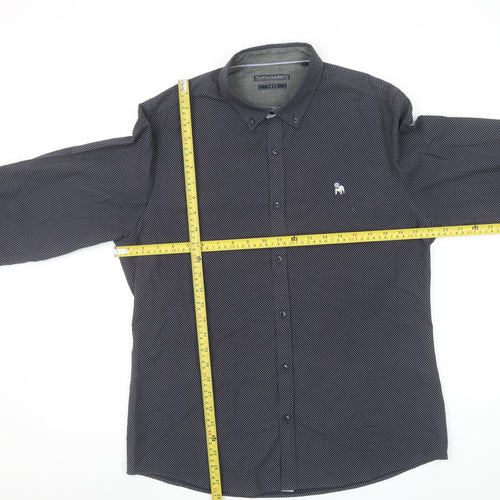 The Spitalfields Shirt Co. Men's Blue Patterned Long Sleeve Button-Up Shirt L