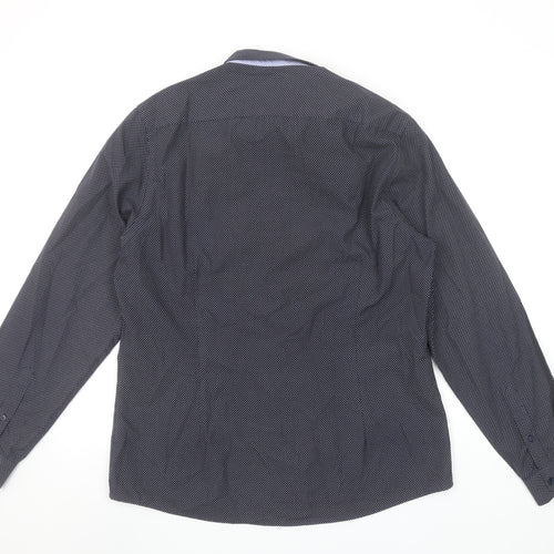 The Spitalfields Shirt Co. Men's Blue Patterned Long Sleeve Button-Up Shirt L