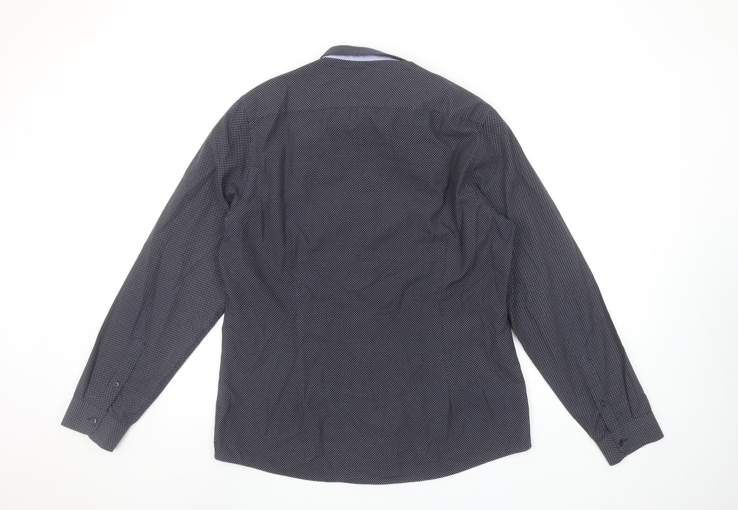 The Spitalfields Shirt Co. Men's Blue Patterned Long Sleeve Button-Up Shirt L