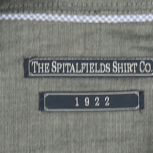 The Spitalfields Shirt Co. Men's Blue Patterned Long Sleeve Button-Up Shirt L