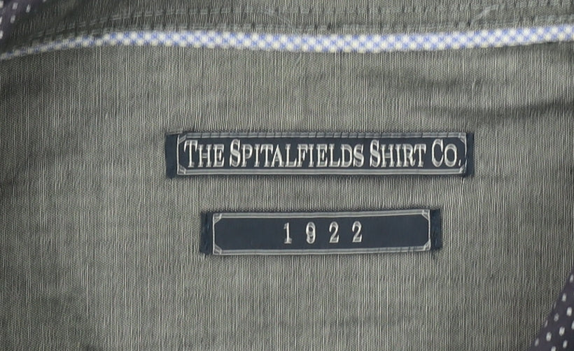 The Spitalfields Shirt Co. Men's Blue Patterned Long Sleeve Button-Up Shirt L
