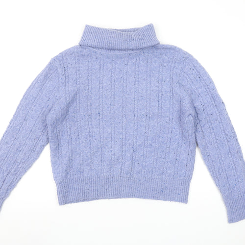 MNG Women’s Purple Cable-Knit Roll Neck Jumper Size 12