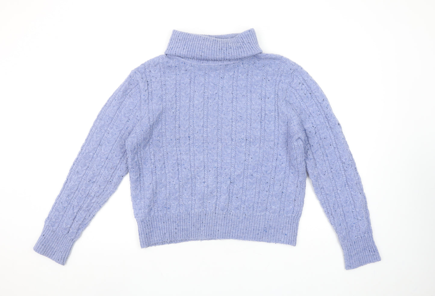 MNG Women’s Purple Cable-Knit Roll Neck Jumper Size 12