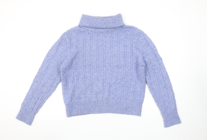 MNG Women’s Purple Cable-Knit Roll Neck Jumper Size 12