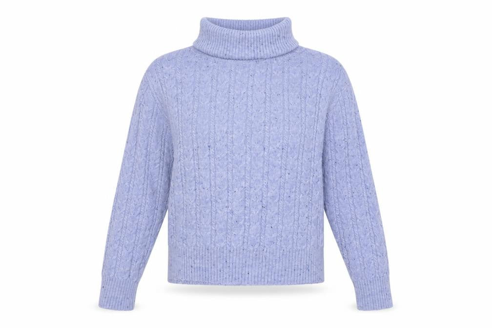 MNG Women’s Purple Cable-Knit Roll Neck Jumper Size 12