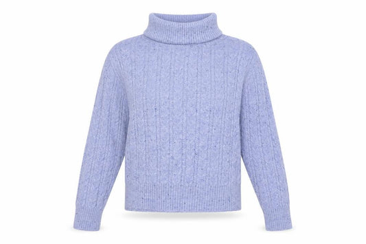 Front view of Mango Women’s Purple Cable-Knit Roll Neck Jumper, size UK 12