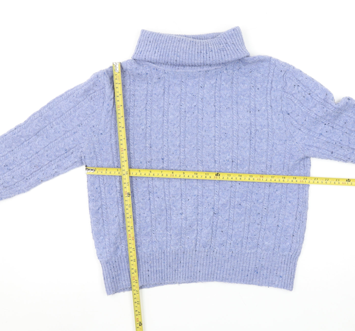 MNG Women’s Purple Cable-Knit Roll Neck Jumper Size 12
