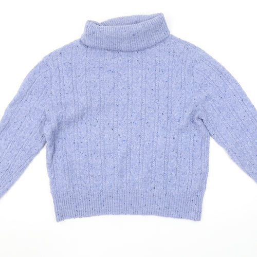 MNG Women’s Purple Cable-Knit Roll Neck Jumper Size 12