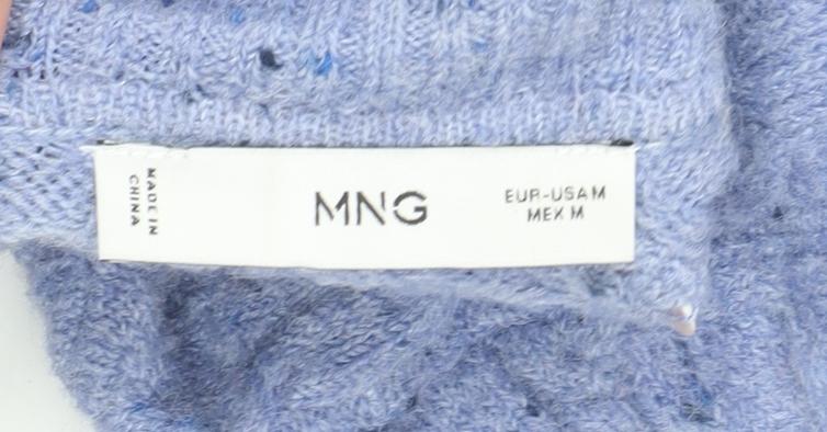 MNG Women’s Purple Cable-Knit Roll Neck Jumper Size 12