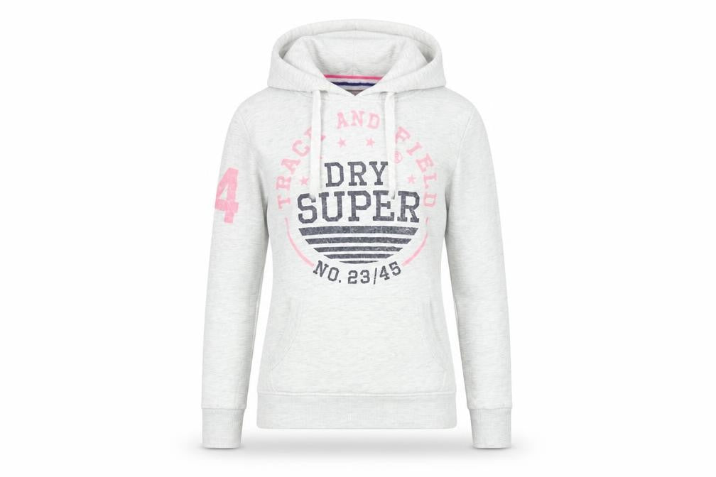 Front view of Superdry Women Grey Hoodie Small Track & Field Pullover