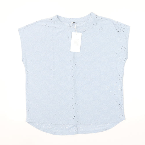ONLY Women Blue Floral Lace Sleeveless Crew Neck Blouse M