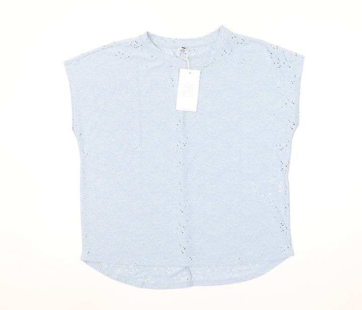 ONLY Women Blue Floral Lace Sleeveless Crew Neck Blouse M