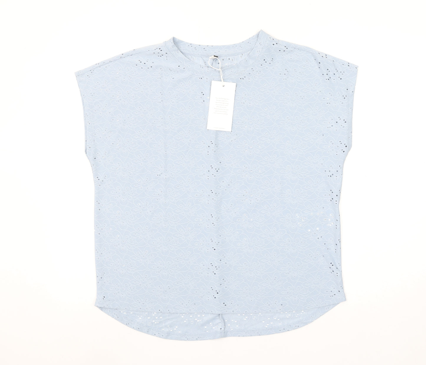 ONLY Women Blue Floral Lace Sleeveless Crew Neck Blouse M