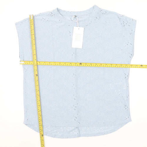 ONLY Women Blue Floral Lace Sleeveless Crew Neck Blouse M