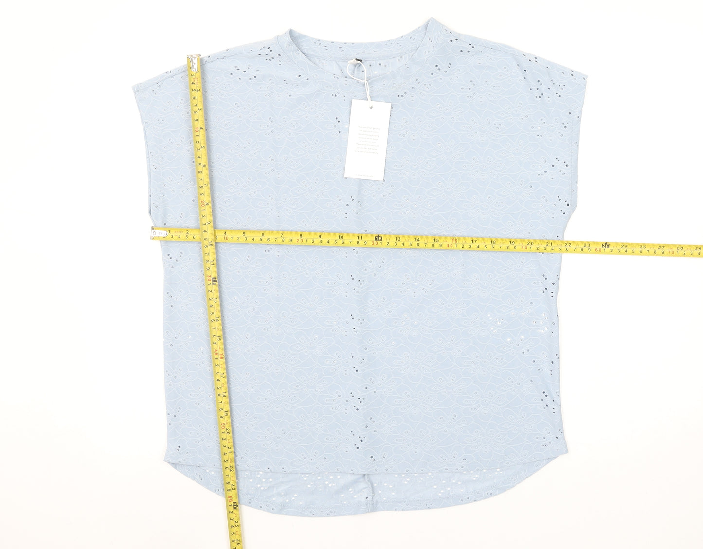 ONLY Women Blue Floral Lace Sleeveless Crew Neck Blouse M