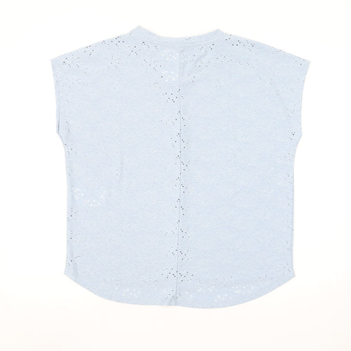 ONLY Women Blue Floral Lace Sleeveless Crew Neck Blouse M