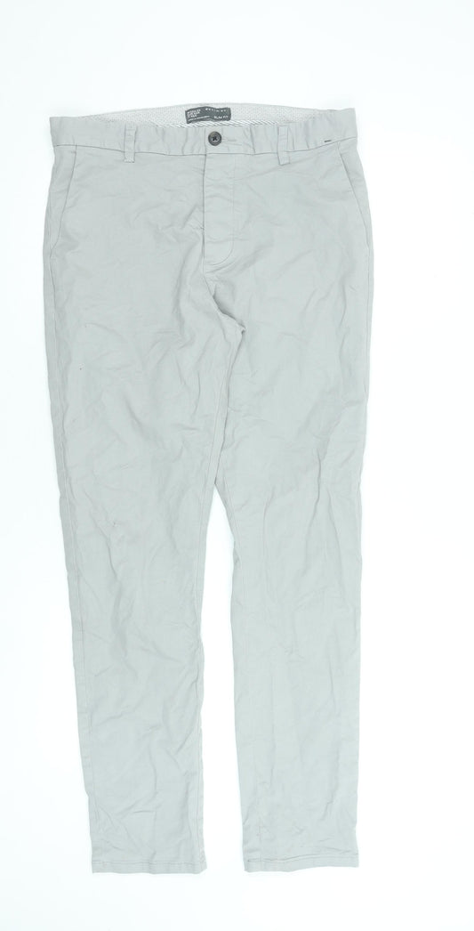 Denim Co. Men's Grey Slim Fit Chino Trousers 32W 32L