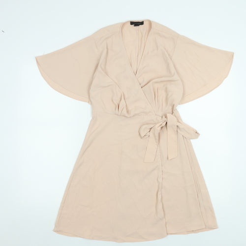 Atmosphere Women Beige Short Wrap Dress Size 10 Lightweight