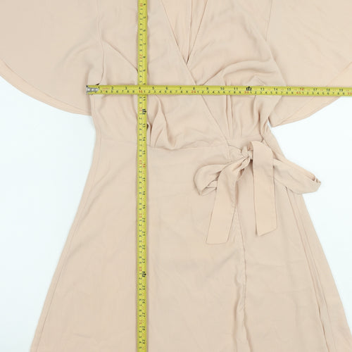 Atmosphere Women Beige Short Wrap Dress Size 10 Lightweight