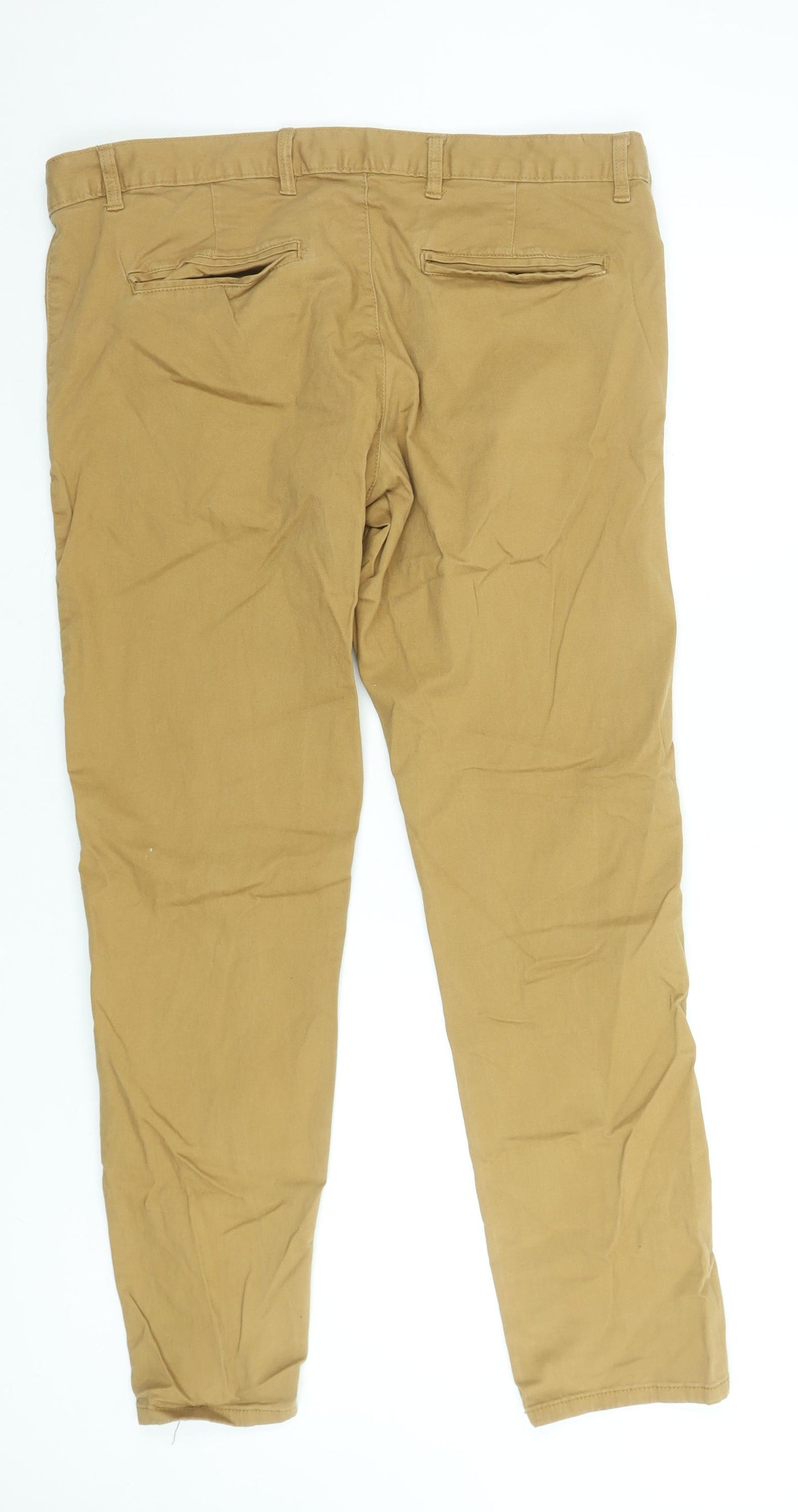 Avenue Men Beige Chino Trousers 38in Waist Slim Fit Cotton Blend