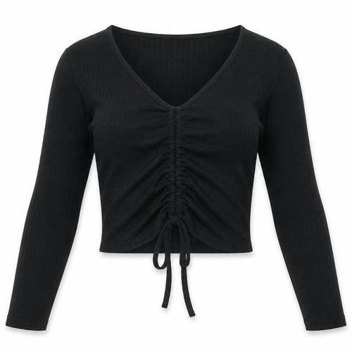 New Look Womens Black Cropped V-Neck Long Sleeve Top Size 8