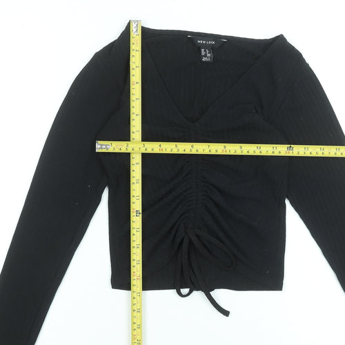 New Look Womens Black Cropped V-Neck Long Sleeve Top Size 8