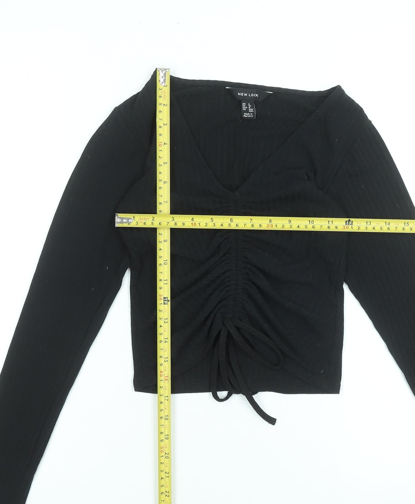 New Look Womens Black Cropped V-Neck Long Sleeve Top Size 8