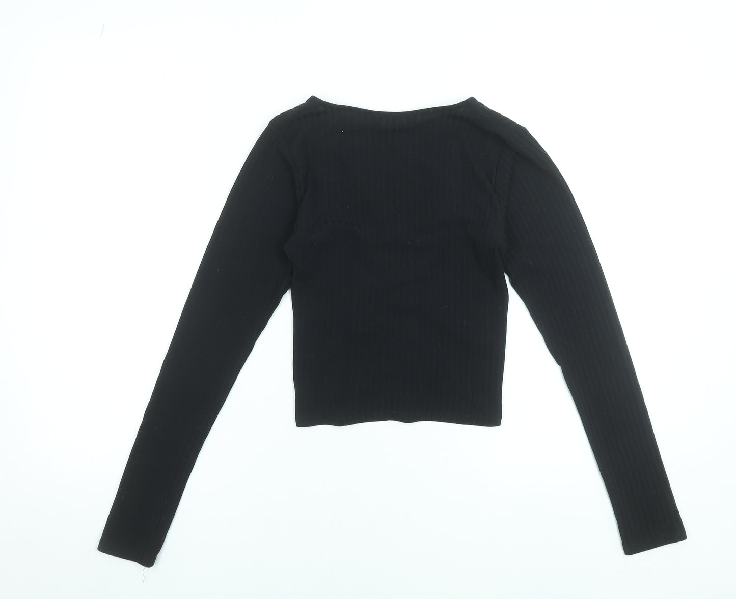New Look Womens Black Cropped V-Neck Long Sleeve Top Size 8