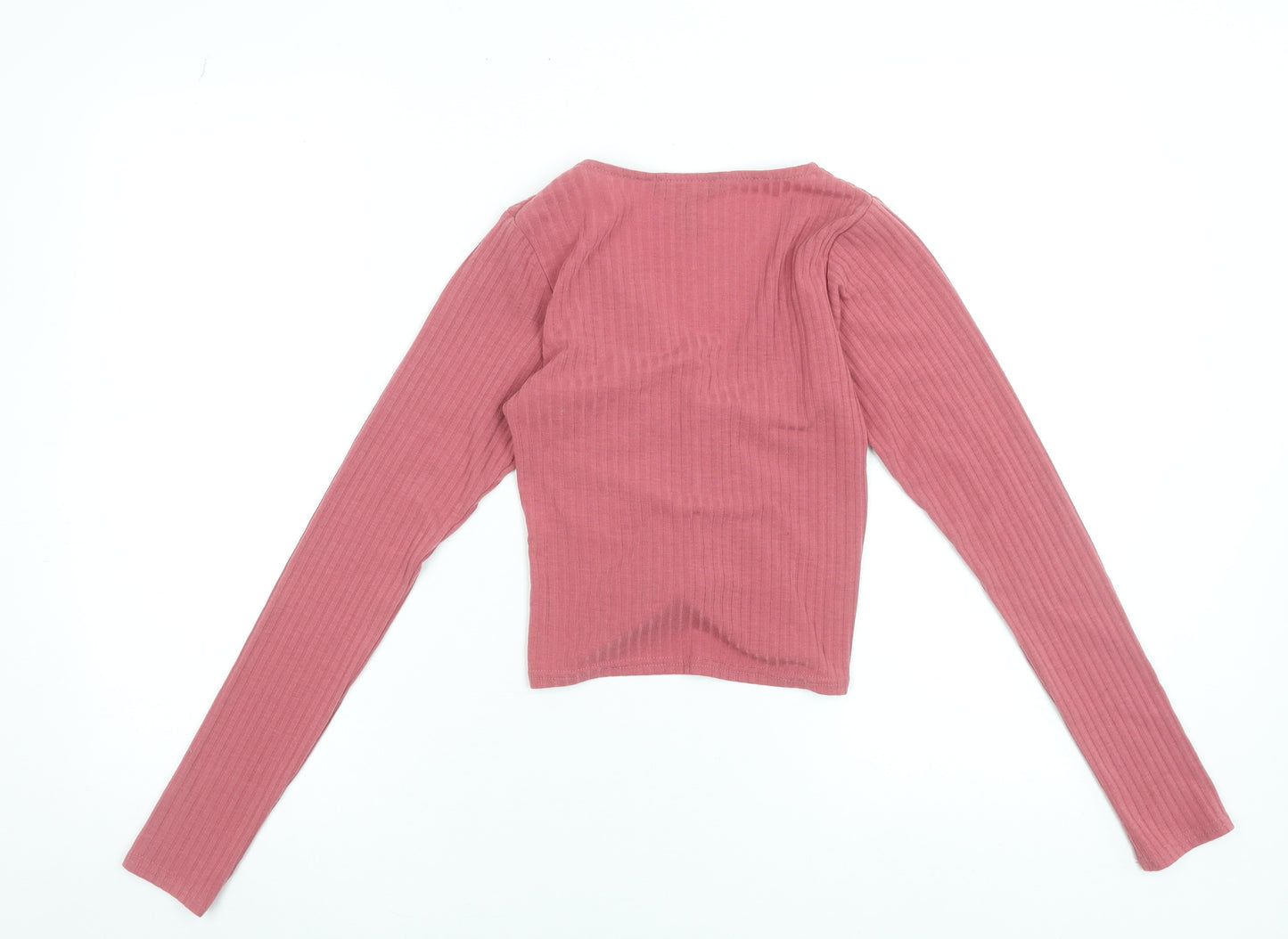 New Look Womens Pink Cropped V-Neck Ruched Long Sleeve Top UK 8