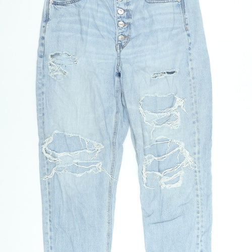 American Eagle Womens Blue Distressed High Rise Mom Jeans Size 12