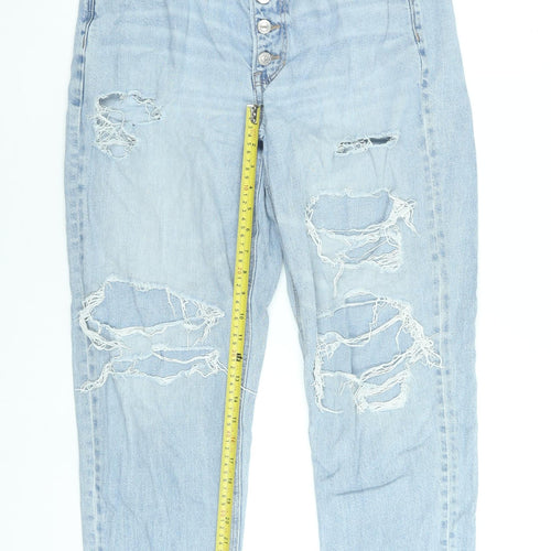 American Eagle Womens Blue Distressed High Rise Mom Jeans Size 12